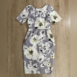 ASOS Floral Midi Dress in Gray and Cream